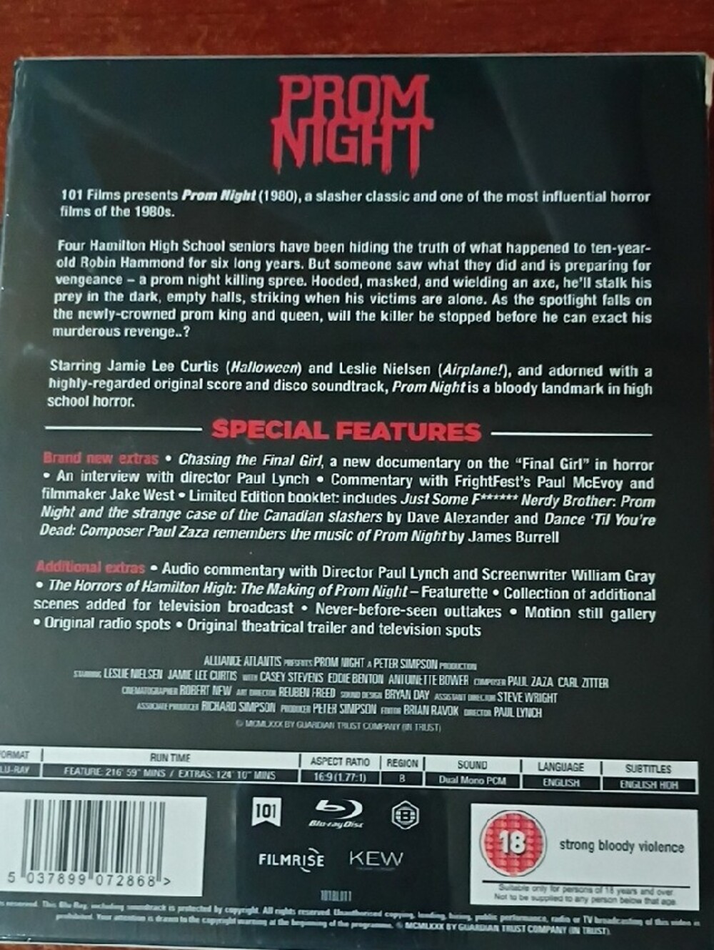 Prom Night (1980) Blu-ray/DVD Back Cover — Sealed/Unopened - Picture 2 of 2